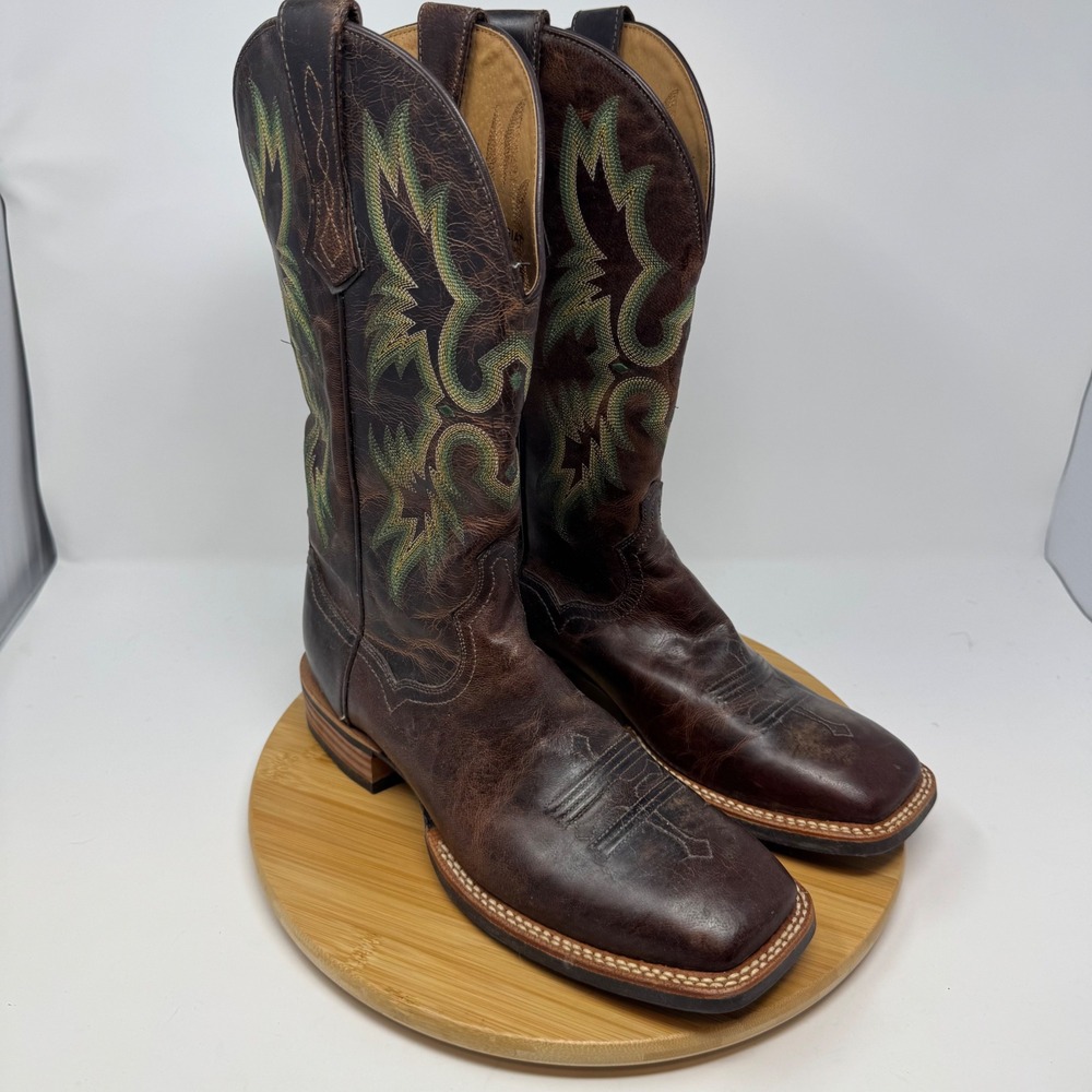 Ariat Western Boots Mens 9.5D Brown Leather Square Toe Good Flaw 10010285 Cowboy
